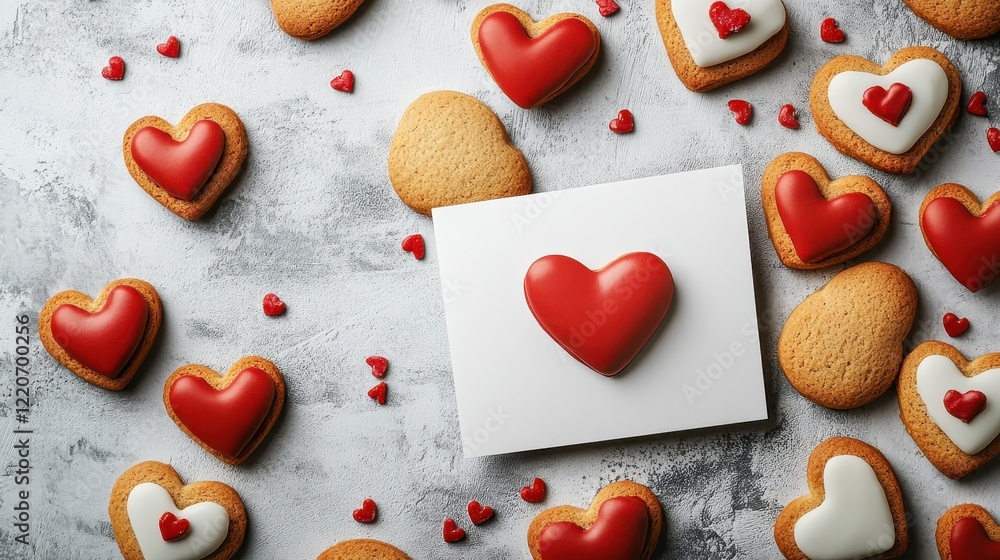 Obraz premium Valentine's day greeting card mockup with heart-shaped cookies