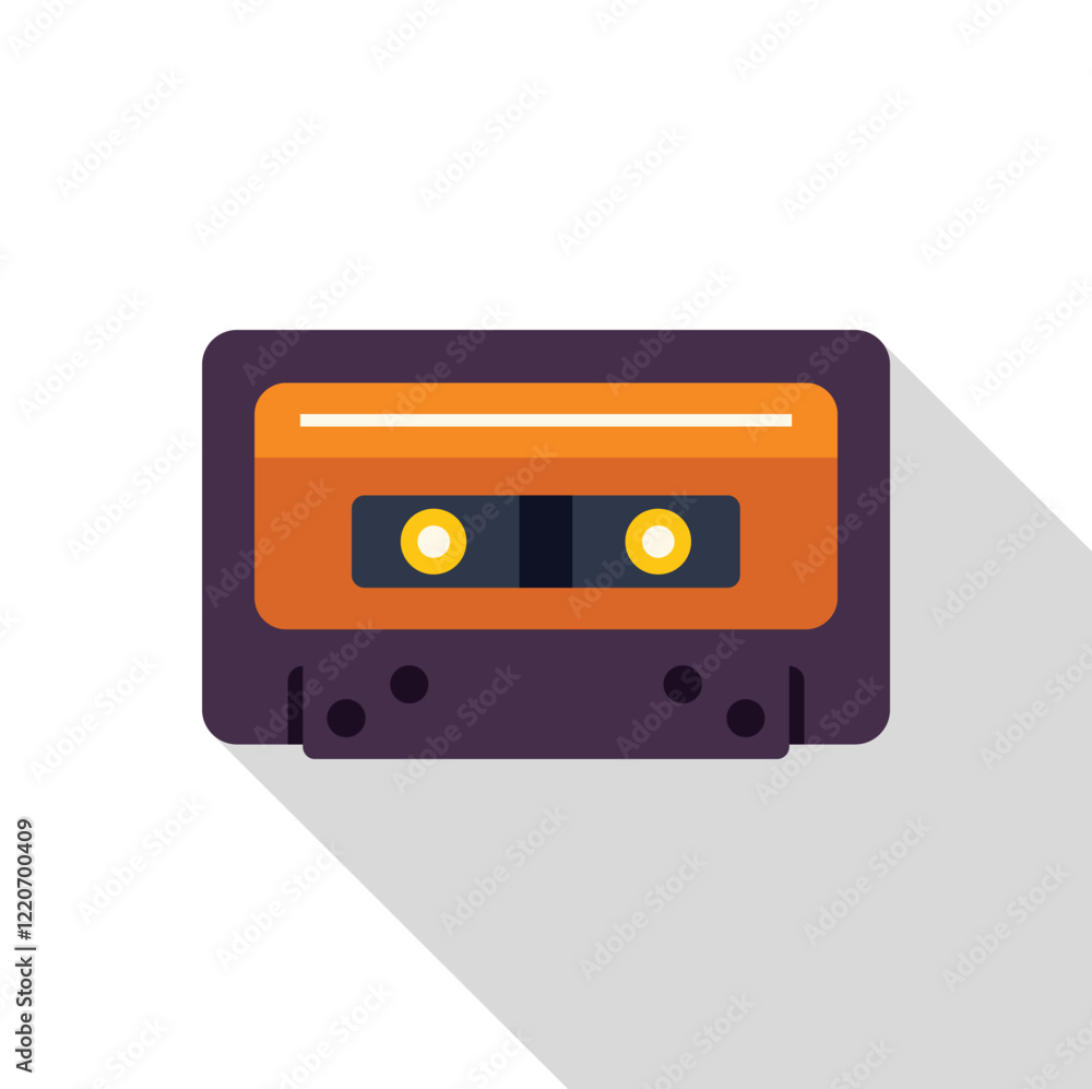 Fototapeta premium Classic orange and purple audio cassette tape, a nostalgic symbol of retro music and analog sound recording