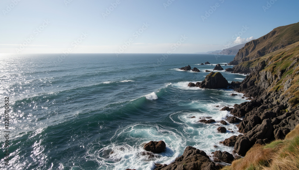 Ocean waves crashing on rocky coastline Ocean waves crashing on rocky coastline