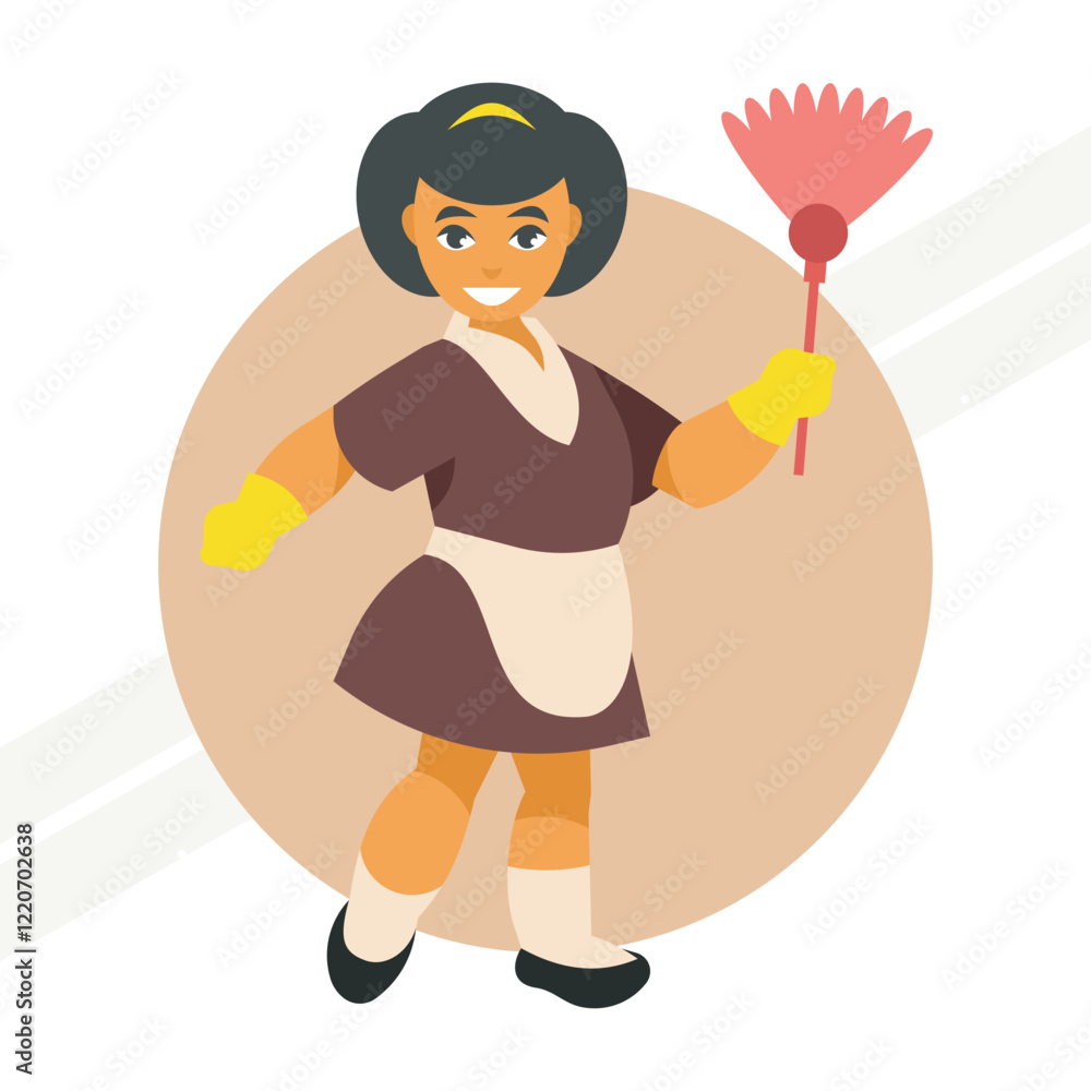 A girl in a chambermaid costume representing work and service A girl in a chambermaid costume representing work and service