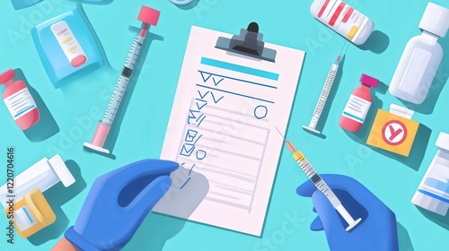 vaccination checklist with dosage details for each type of vaccine against preventable diseases. photo