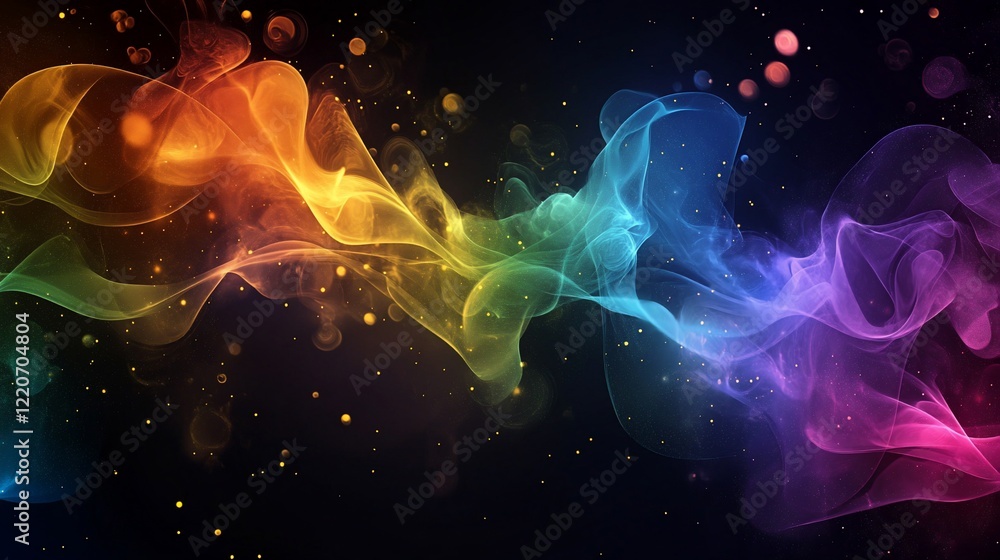 Fototapeta premium Colorful abstract wave design with light particles.