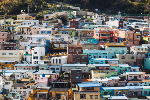 View of Gamcheon Culture village, Busan city, South Korea, Gamcheon-dong, Saha District, beautiful view of streets and multicoloured houses in a summer sunny day, Republic of Korea travel photo