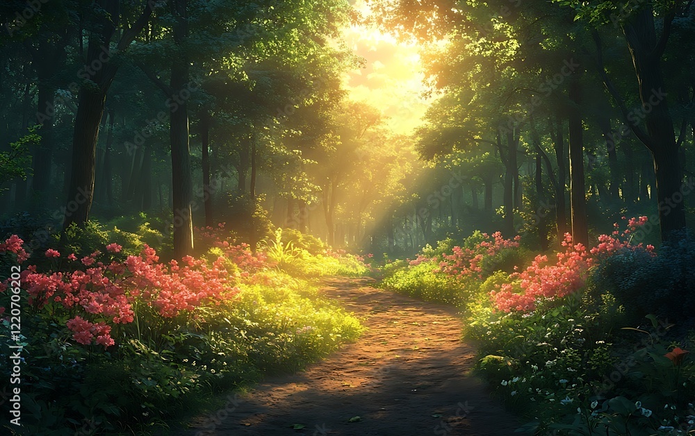 Fototapeta premium Sunrise Forest Path Artwork