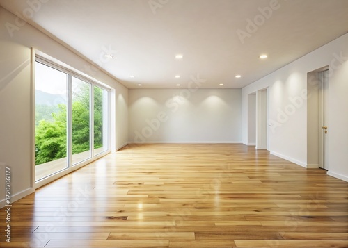 Wallpaper Mural Empty Room Mockup: White Wall, Wooden Floor, High Depth of Field 3D Render Torontodigital.ca
