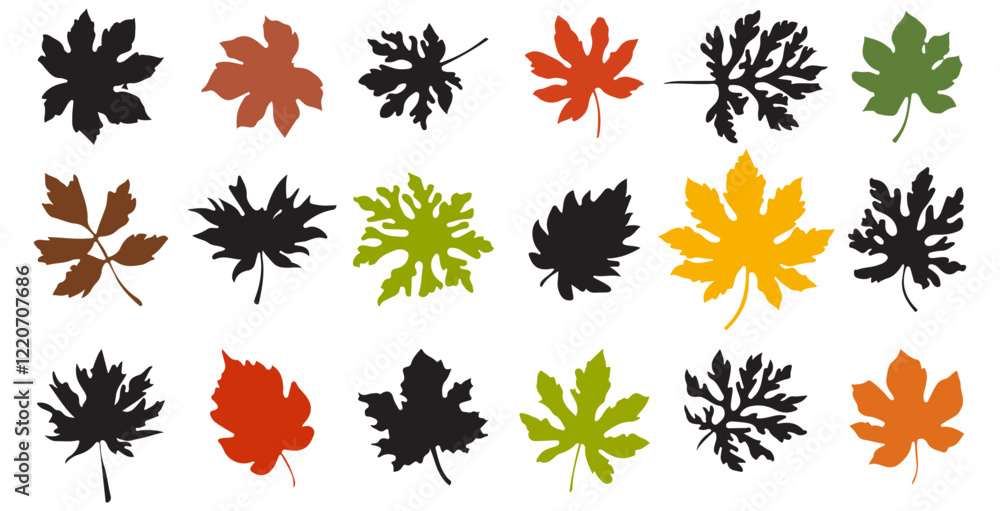 Leaf and flower vector set,silhouette leaves set autumn on white background isolated, vector Leaf and flower vector set,silhouette leaves set autumn on white background isolated, vector