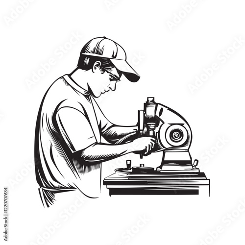 man operating grinding machine