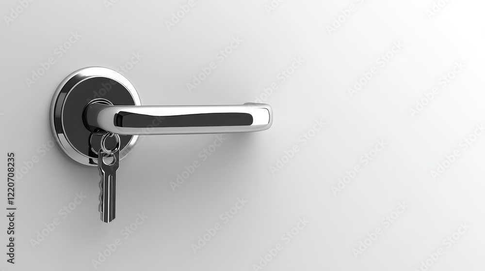 Modern door handle with keyhole on white door Modern door handle with keyhole on white door