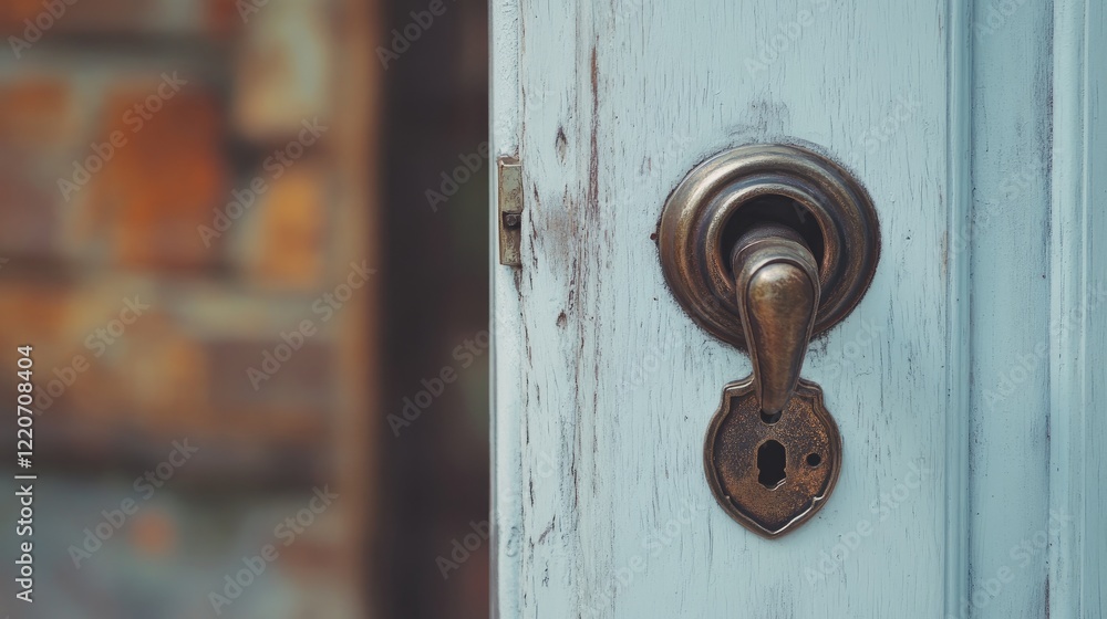 Modern door handle with keyhole on white door Modern door handle with keyhole on white door