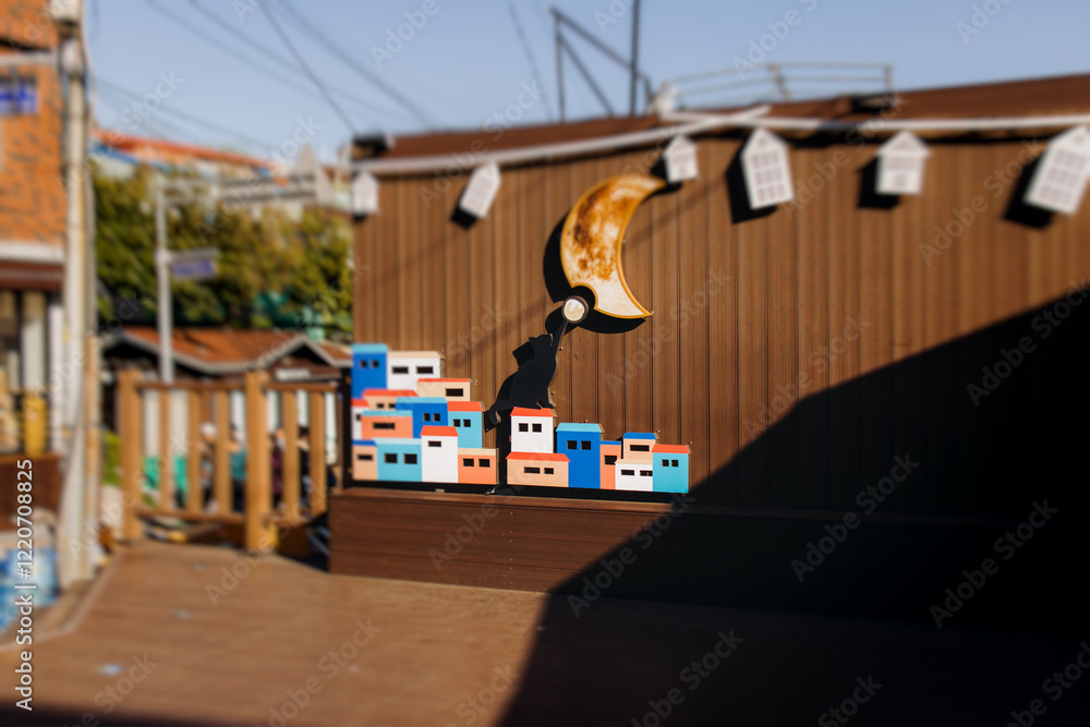 Obraz premium View of Gamcheon Culture village, Busan city, South Korea, Gamcheon-dong, Saha District, beautiful view of streets and multicoloured houses in a summer sunny day, Republic of Korea travel