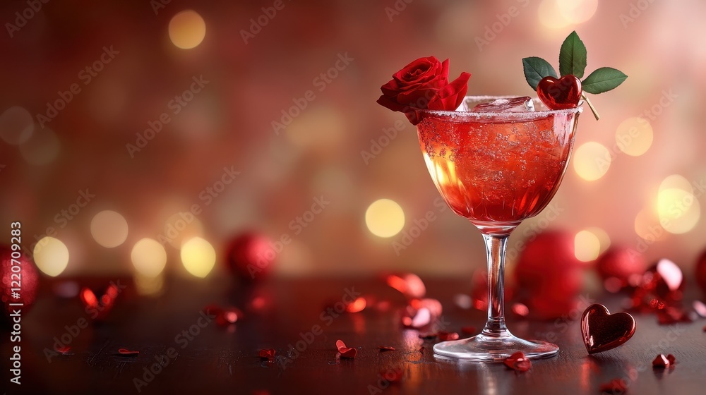 Roses julep valentine's day cocktail with red romantic décor Roses julep valentine's day cocktail with red romantic décor
