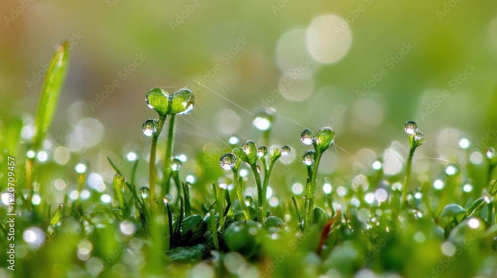 Dew Drops on Grass with Blurred Background Dew Drops on Grass with Blurred Background
