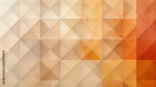 A vibrant tessellation of triangles in varying shades of orange, yellow, and red, radiating warmth, copy space