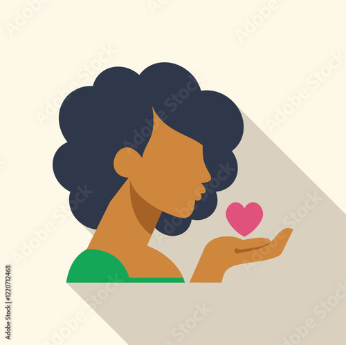 Woman gently holding a heart, symbolizing love, care, affection, and kindness