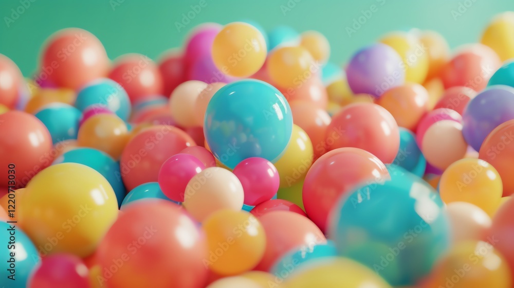 3D rendering of a large number of pastel-colored balls. The balls are all different sizes and are arranged in a random order. 3D rendering of a large number of pastel-colored balls. The balls are all different sizes and are arranged in a random order.