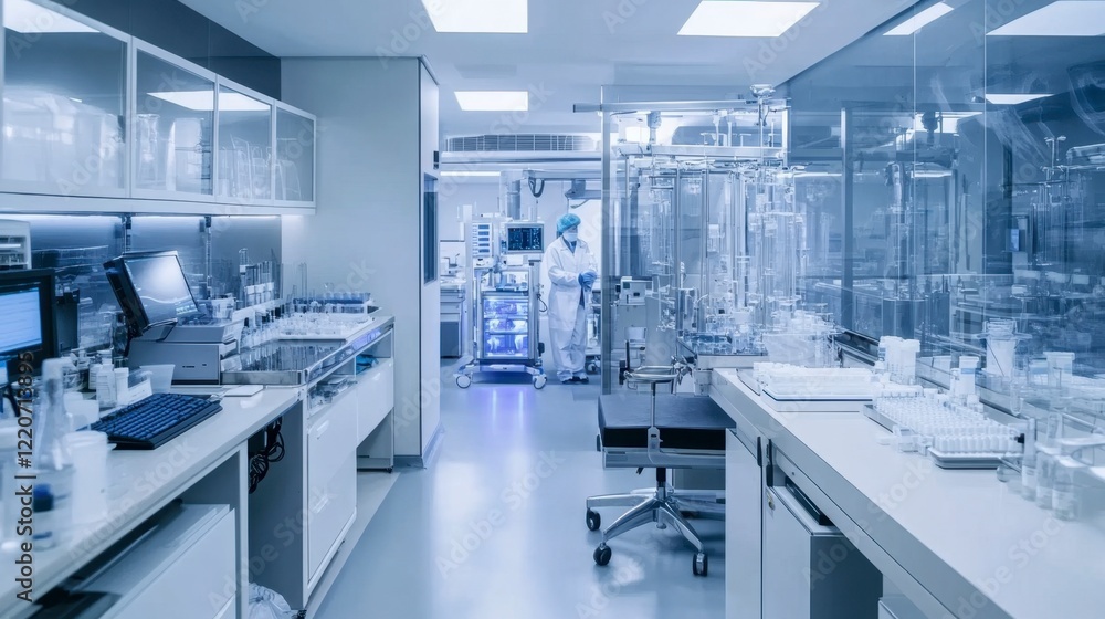 A high-tech medical lab with advanced equipment and futuristic designs A high-tech medical lab with advanced equipment and futuristic designs