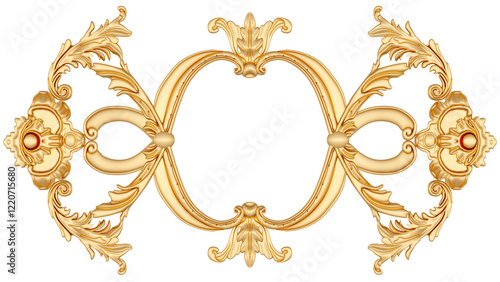 Gold ornament on transparent background, cut out, 3D render