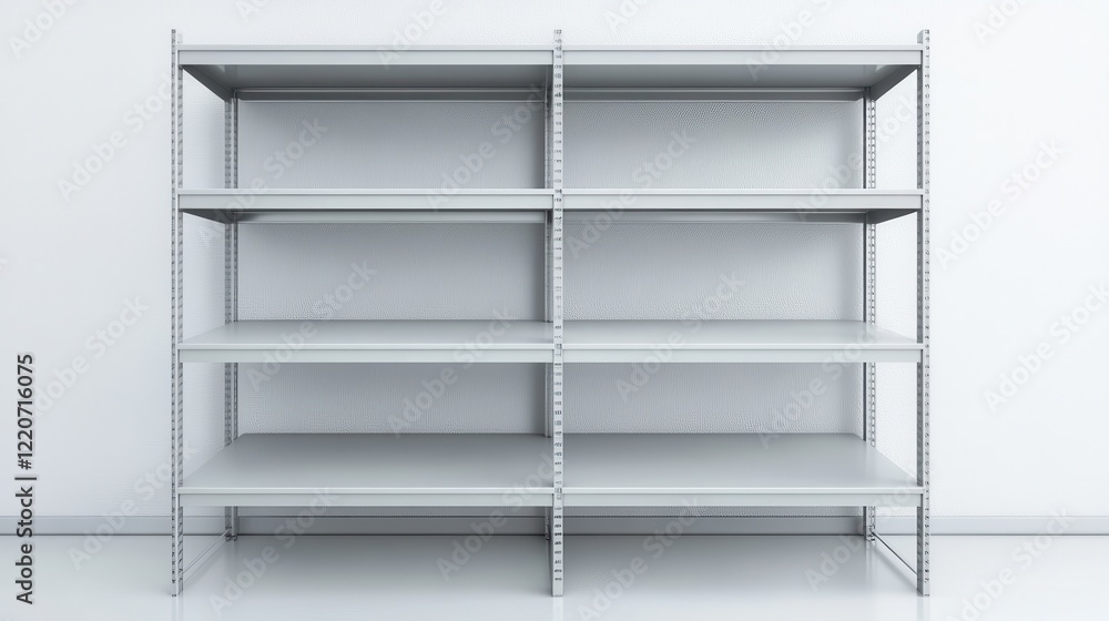 Empty Metal Shelves in a Minimalist Space Empty Metal Shelves in a Minimalist Space