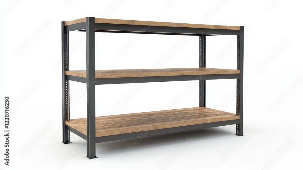 Modern Industrial Shelving Unit with Wooden Shelves Modern Industrial Shelving Unit with Wooden Shelves