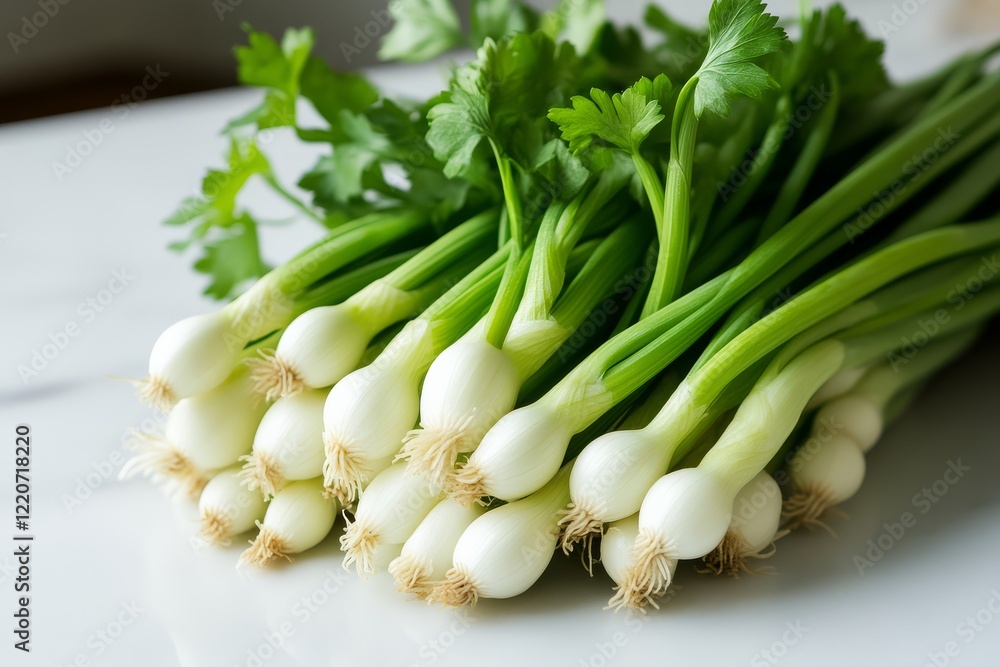 Fresh green onions and cilantro arranged neatly on a white surface, showcasing their vibrant colors and healthy appearance. Fresh green onions and cilantro arranged neatly on a white surface, showcasing their vibrant colors and healthy appearance.