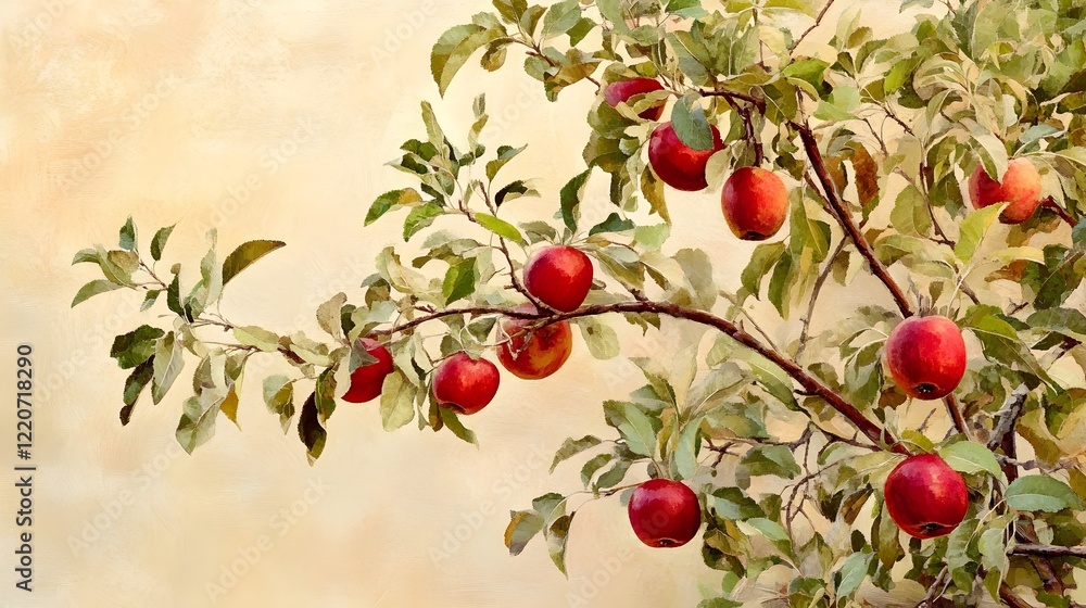 Obraz premium Lush Apple Tree with Vibrant Red Apples Hanging from Branches
