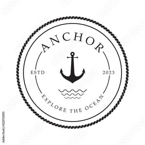 ship anchor logo design with rope vintage, for, boat, marine, yacht, business, emblem, nautica, shipping company
