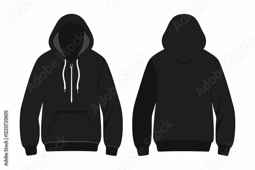 Black Hoodie Mockup: Classic Unisex Streetwear with Drawstring Hood and Kangaroo Pocket