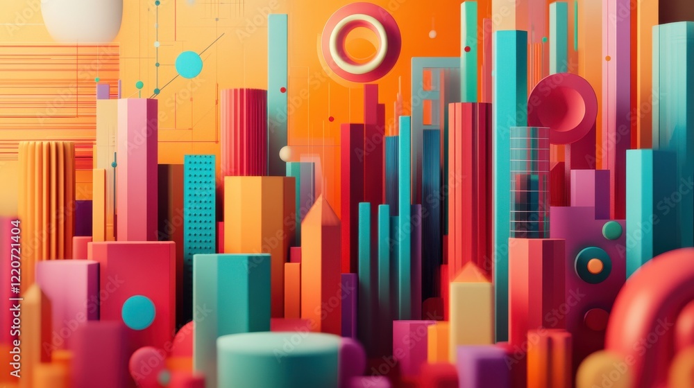 Obraz premium Vibrant and dynamic ETF portfolio visuals with geometric shapes and vivid colors