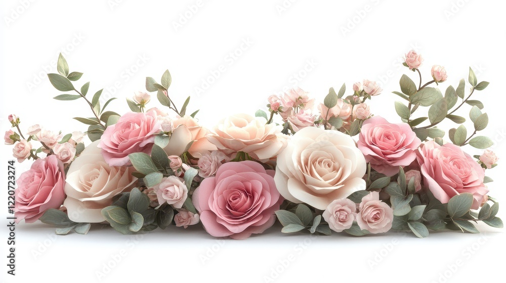 Ultra realistic pink and white roses bouquet for valentine's day decor Ultra realistic pink and white roses bouquet for valentine's day decor