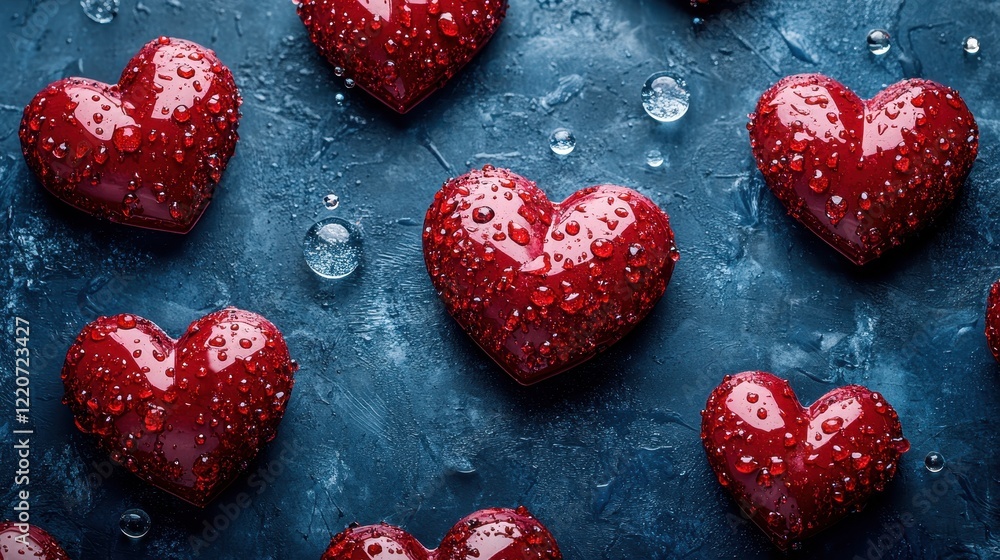 Fototapeta premium Valentine's day heart design with red hearts and water droplets for greeting cards or banners