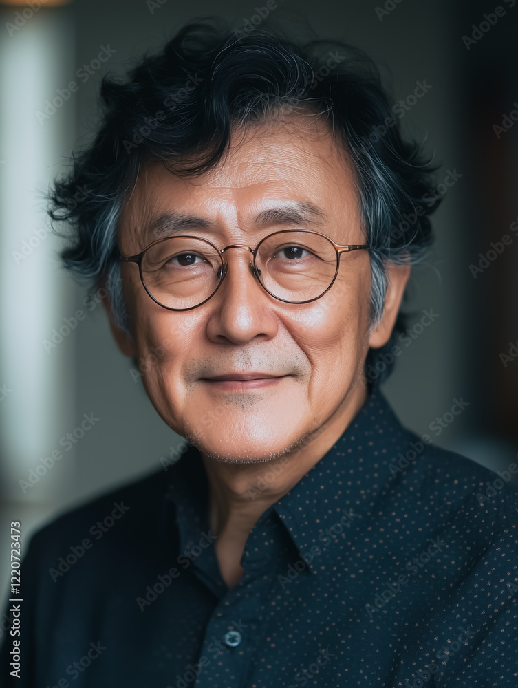 Portrait of a Mature Man: A thoughtful and kind-eyed mature man with dark, curly hair and glasses offers a gentle smile. The portrait emphasizes his warm expression and thoughtful demeanor. Portrait of a Mature Man: A thoughtful and kind-eyed mature man with dark, curly hair and glasses offers a gentle smile. The portrait emphasizes his warm expression and thoughtful demeanor.