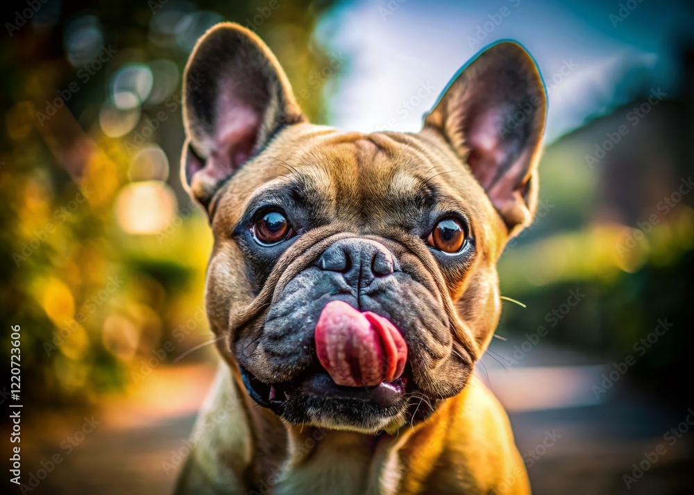 Fototapeta premium French Bulldog Licking Nose - Long Exposure Pet Photography