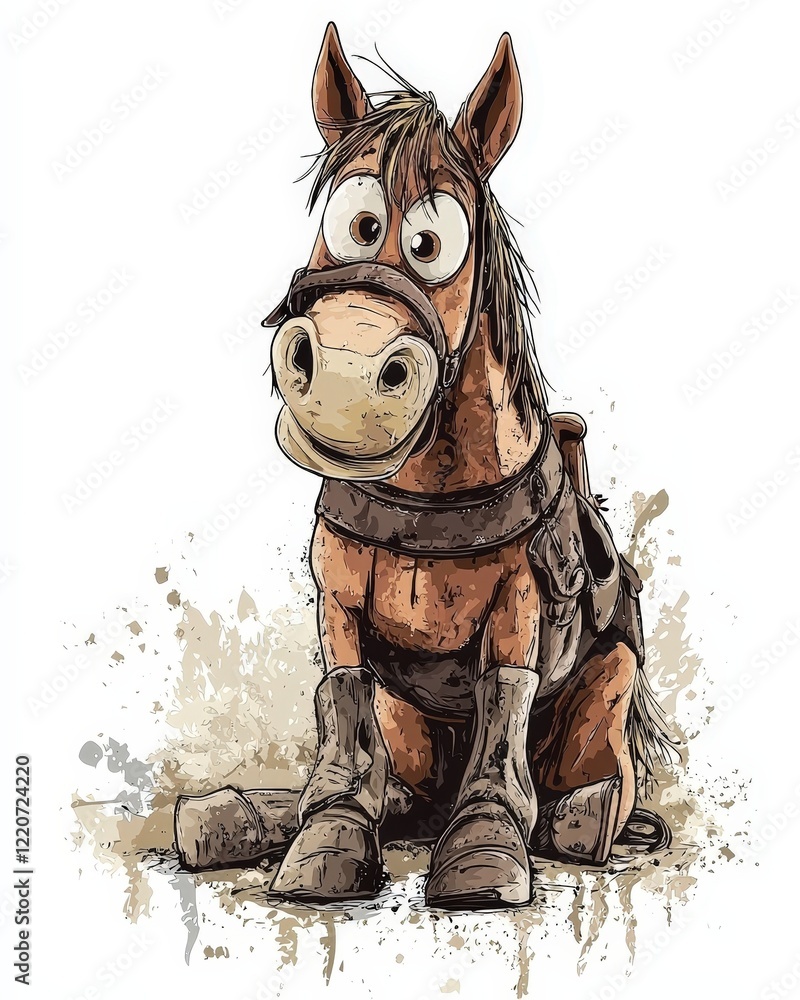 Fototapeta premium a cartoon horse enthusiastically engaged in fun leather crafting and creating art