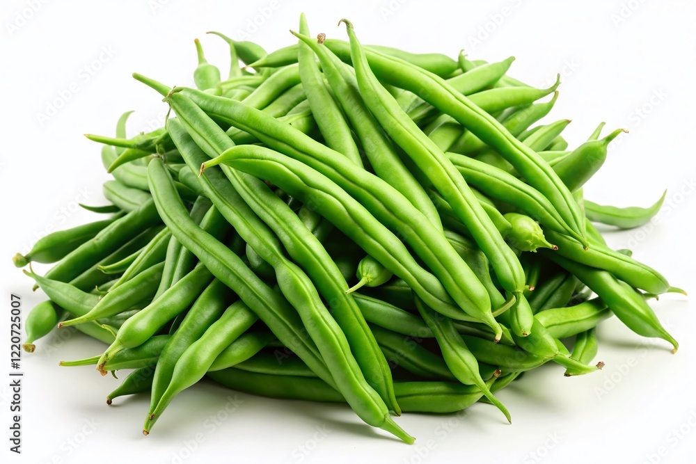 Fresh Green Beans, Whole, White Background - High-Resolution Stock Photo Fresh Green Beans, Whole, White Background - High-Resolution Stock Photo