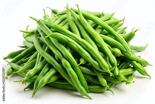 Fresh Green Beans, Whole, White Background - High-Resolution Stock Photo