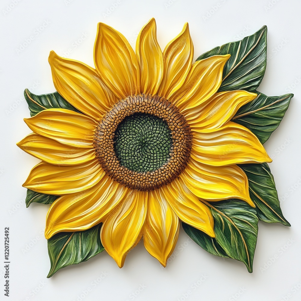 Fototapeta premium Bright yellow sunflower with lush green leaves showcasing natural beauty in a vibrant setting