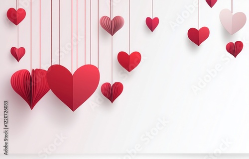 Happy Valentine's Day banner template design with the symbol of hearts paper cut and hanging decoration