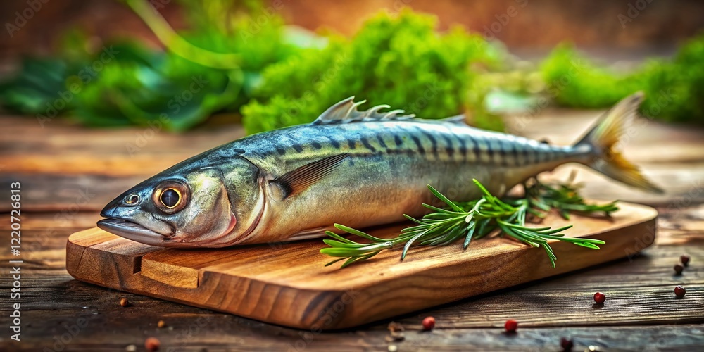 Fresh Mackerel on Wooden Cutting Board - Tilt-Shift Miniature Food Photography Fresh Mackerel on Wooden Cutting Board - Tilt-Shift Miniature Food Photography