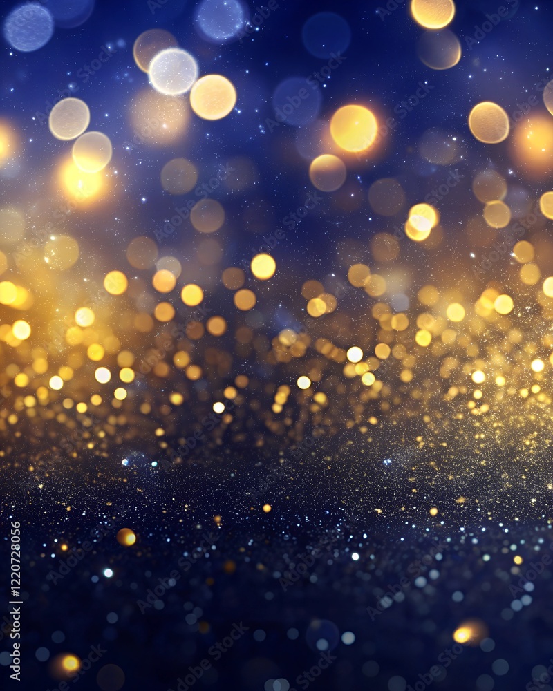 Naklejka premium blue background with falling gold bokeh 