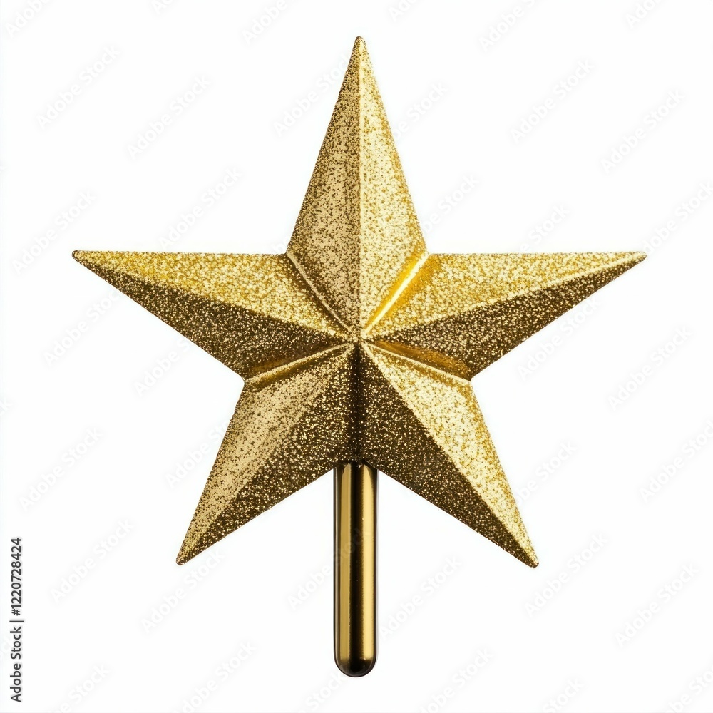Fototapeta premium Golden Glitter Star with Handle Isolated on White