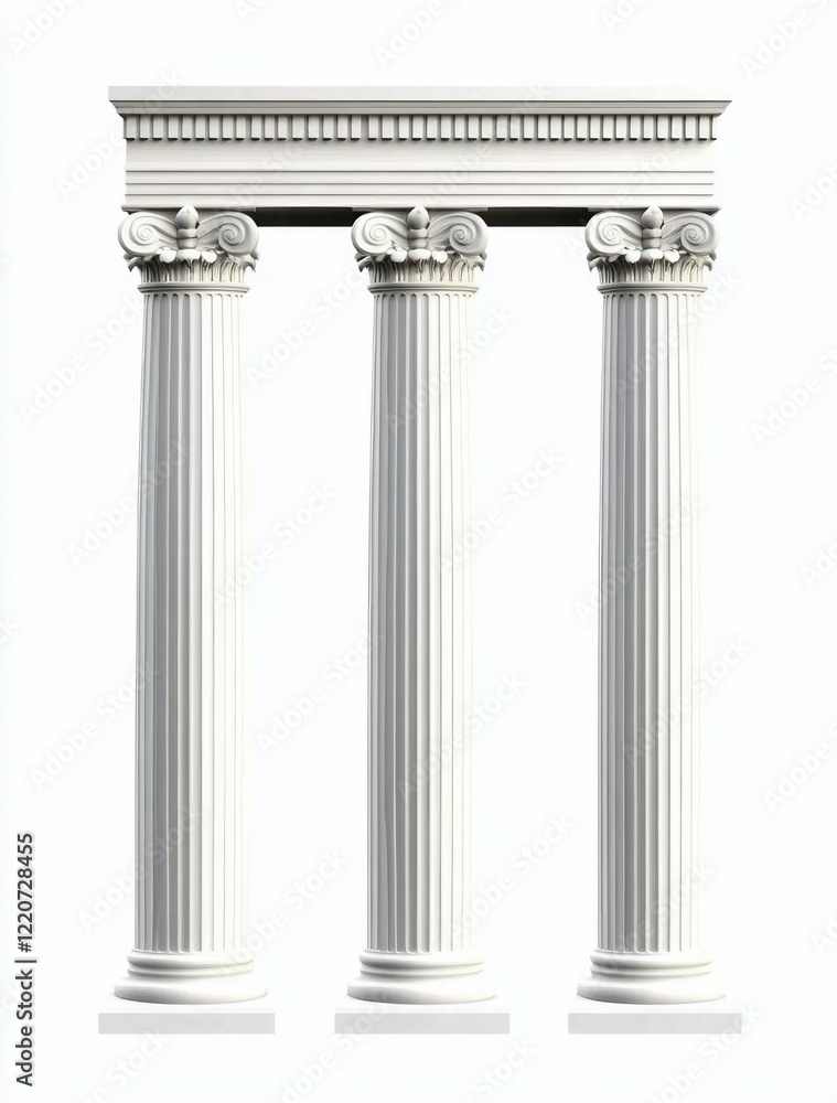 Obraz premium Classical Ionic Columns and Architectural Structure Isolated on White