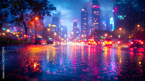 Wallpaper Mural Rainy Night City Street Traffic Reflection Torontodigital.ca