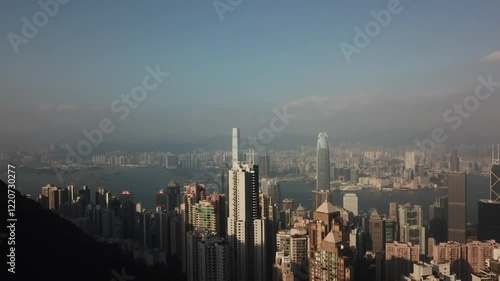 Drone footage of Hong Kong skyline and buildings 