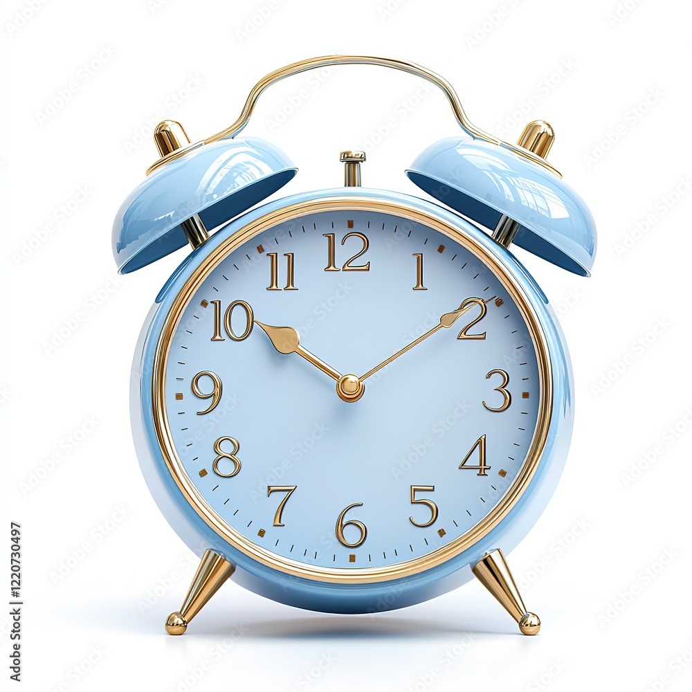 Elegant Light Blue Retro Alarm Clock on a White Background Elegant Light Blue Retro Alarm Clock on a White Background