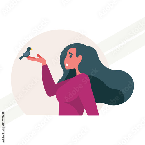 A girl with a bird representing nature and companionship