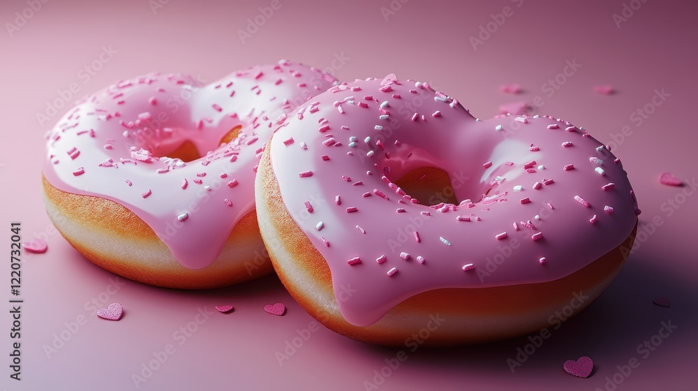 Heart shaped donuts with pink icing for valentine's day design and decoration Heart shaped donuts with pink icing for valentine's day design and decoration
