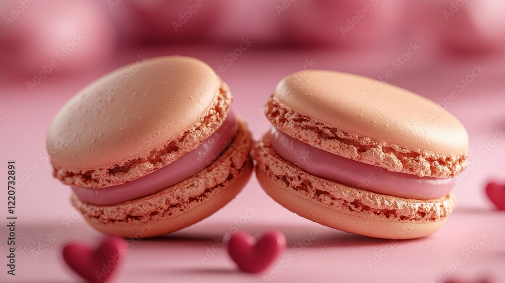 Heart shaped macarons for valentine's day on pink background Heart shaped macarons for valentine's day on pink background