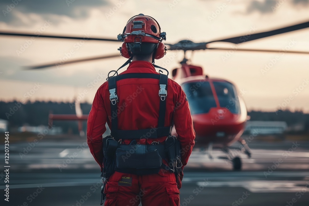 Helicopter Pilot Preparing for Takeoff on Airfield Helicopter Pilot Preparing for Takeoff on Airfield