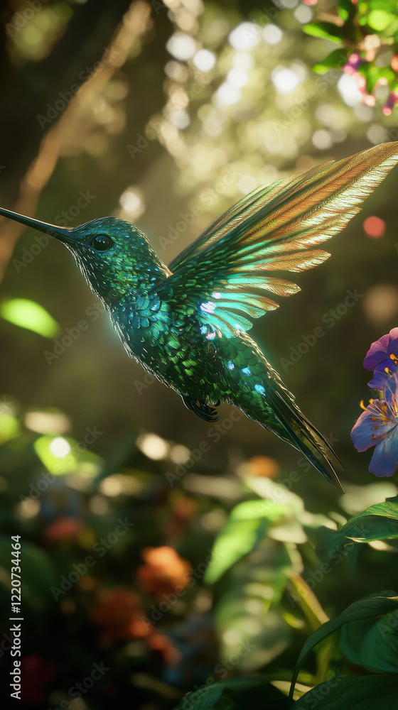 Obraz premium green and blue color bird in forest