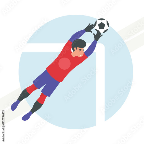 A goalkeeper jumping to catch a ball representing sports and agility